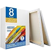 FIXSMITH Stretched White Blank Canvas - 11x14 Inch, 8 Pack, Primed,100% Cotton,5/8 Inch Profile o...
