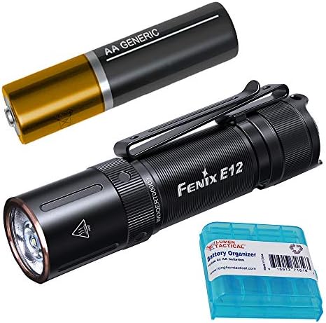 Fenix E12 v2.0 EDC Flashlight, 160 Lumen with 1x AA Battery and LumenTac Battery Organizer