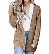 ZESICA Women's Long Sleeve Open Front Waffle Knit Sweater Cardigans Coat Outwear with Pockets