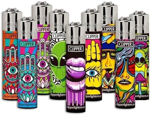 Clipper Lighter – Cp11 – Mix Designs – 9 Lighters - Safe Butane Clipper Lighter - Refillable Lighters in Assorted Colors - Reusable Lighter - Soft Flame Kitchen Lighter -(Colors and design will vary)