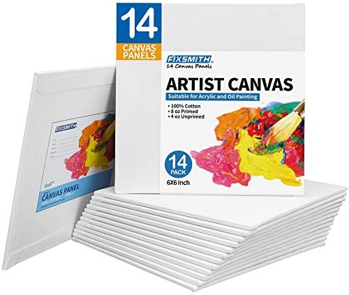 FIXSMITH Canvas Boards for Painting 6x6 Inch, Super Value 14 Pack Paint Canvases, White Blank Canvas Panels, 100% Cotton Primed, Painting Art Supplies