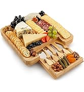 Zulay Kitchen Premium Bamboo Cheese Board Set - Extra Thick Bamboo Charcuterie Board Set with 4 P...