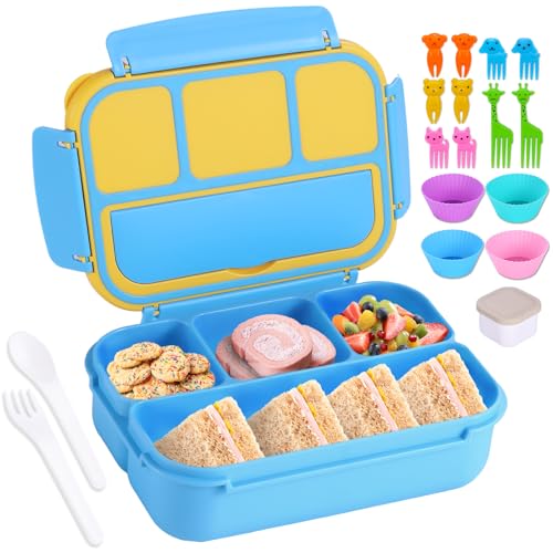 shell and turtle Bento Box for Kids Girls Boys, Bento Box Adult Lunch Box with 4 Compartments, Lunch Containers with Utensils