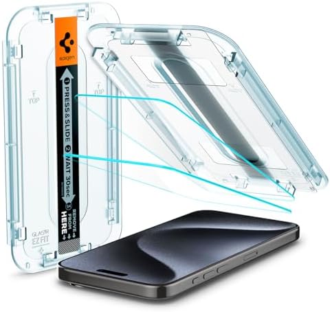 Spigen Tempered Glass Screen Protector [GlasTR EZ FIT] designed for iPhone 15 Pro [Case Friendly] - 2 Pack