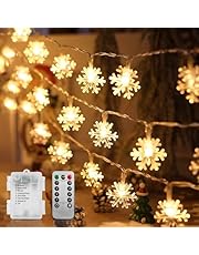 TheaPro 10M/33ft 80 LED Christmas Snowflake Light Battery Operated with Remote 2 Modes String Lights Warm White Fairy Lights Indoor Outdoor Hanging Snowflakes Decor for Bedroom Home Party Xmas Tree