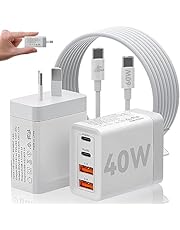 USB C Fast Charger, 40W Dual USB-C Wall Charger, 4-Port 20W USB C Power Adapter with QC3.0 AUS Plug, Dual PD USBC Charger with C to C Fast Charging Cable Compatible with iPhone, Mac Book Air，Laptop