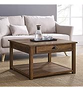 Walker Edison Modern Country Square Coffee Table Living Room Accent Ottoman Storage Shelf, 30 Inc...