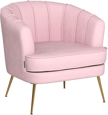 Artechworks Modern Velvet Barrel Chair Accent Armchair with Golden Legs for Living Room Bedroom Home Office, Channel Tufted Back Club Chair, Pink