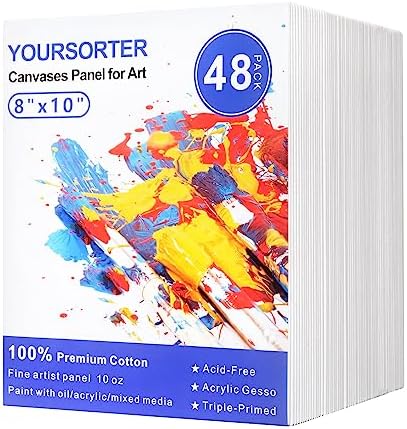 Canvases for Painting 48 Pack, 8x10 inch Blank Painting Canvas Boards for Painting Supplies, Primed Acid-Free 100% Cotton Canvas Panels for Acrylic Oil Tempera Watercolor Paints, Art Supplies