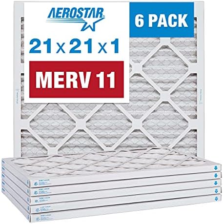 Aerostar 21x21x1 MERV 11 Pleated Air Filter, AC Furnace Air Filter, 6 Pack (Actual Size: 20.875" x 20.875" x 0.75")