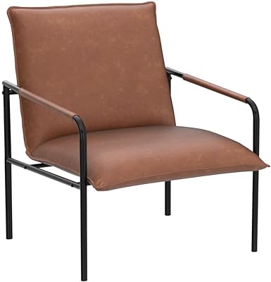 HERA'S PALACE Modern Accent Chair, Living Room Chairs with Arms, Mid Century Sitting Chair, Comfortable and Sturdy, Lounge Chair with Metal Leg for Bedroom, Living Room, Office (Pale Brown)