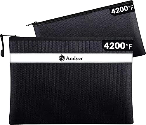 Andyer Fireproof Document Bag with Money Bag - 2 Pack 13.4" x 10" and 11" x 6" Waterproof Fireproof Money Bag for Cash, Small Fireproof Safe Pouch, Fire Proof Bag for Documents/Valuables with Zipper
