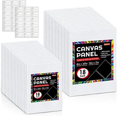 Shuttle Art Painting Canvas Panels, 36 Pack, 5x7, 8x10in (18 of Each), 100% Cotton, Primed White Canvas Boards for Painting, Blank Canvases for Kids, Adults & Artists for Acrylic and Oil Painting