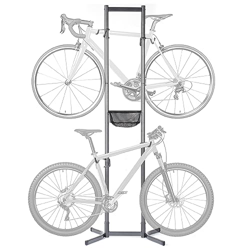 2 Bike Rack Garage by Delta Cycle - Freestanding Bicycle Stand, No Drilling Required - Fully Adjustable Garage Bike Rack for 