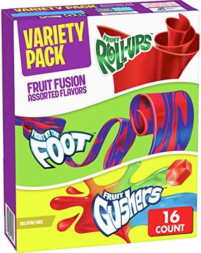 Fruit Roll-Ups, Fruit by the Foot, Gushers, Snacks Variety Pack, 16 ct