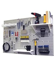 Pegboard Organizer Wall Control 4 ft. Metal Pegboard Standard Tool Storage Kit with Gray Toolboard and White Accessories