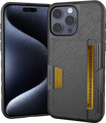 Smartish® iPhone 15 Pro Max Wallet Case - Wallet Slayer Vol. 2 [Slim/Protective] Credit Card Holder w/Kickstand Drop Tested Hidden Card Slot Compatible w/Apple iPhone 15 Pro Max - Black Tie Affair