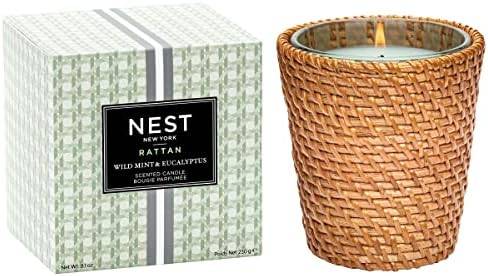 NEST New York Wild Mint & Eucalyptus Scented Classic Candle, Long-Lasting Candle for Home with Rattan Sleeve, 8.1 Oz.