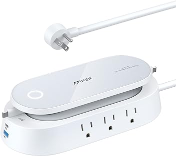 Image of Anker 647 Charging Station (100W), 10-in-1 Power Strip with 6 AC, 1 USB-A, 1 USB-C, 2 Retractable USB C Cables (3ft), 5ft Extension Cord,Power Delivery for Conference Rooms, Desktop Accessory