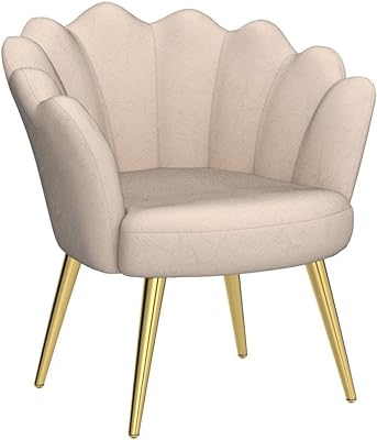 Alunaune Mid Century Velvet Living Room Chair Accent Chairs, Upholstered Vanity Chair for Makeup Room, Modern Barrel Arm Chair Guest Leisure Chair Comfy for Bedroom-Ivory