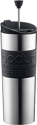 Bodum Travel Press, Vacuum Insulated, Stainless Steel Portable Coffee Maker and Tea Press, 15oz, Black