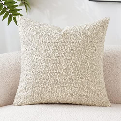 MIULEE Decorative Throw Pillow Cover 18 x 18 Inch Beige Pillowcase Textured Boucle Square Sofa Couch Pillow Home Decor for Living Room Woven Modern Cushion Case