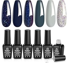 6 Colors Glitter Gel Nail Polish Gel Polish Starry Nightfall Dark Blue Glitter Gel Polish Nail Art Design Soak off Led Nail…