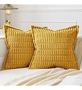 MIULEE Mustard Yellow Corduroy Decorative Throw Pillow Covers Pack of 2 Soft Striped Pillows Pill...