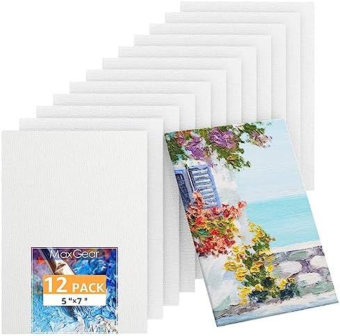 MaxGear Canvases for Painting 5"x7", 12 Pack Painting Canvas Panels, 100% Cotton Blank Flat Art Canvases for Painting for Acrylic Oil Watercolor Paint Tempera