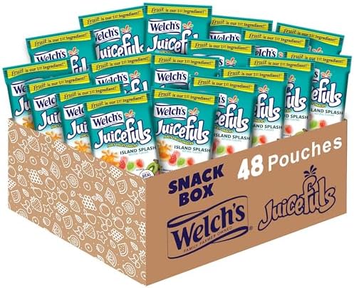 Welch's Juicefuls Juicy Fruit Snacks, Island Splash, Fruit Gushers, Bulk Pack, Perfect Easter for School Lunches, Gluten Free, Individual Single Serve Bags, 1 oz (Pack of 48)