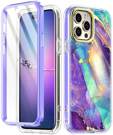 Rancase Compatible with iPhone 15 Pro Max Case,10FT Military Grade Drop Protection,Built with Screen Protector,Rugged Protective Cover with Fashionable Designs for Women Girls,Purple