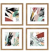 ArtbyHannah Framed Plant Wall Art Set Green Botanical Tropical Wall Decor with 10x10 Walnut Frame...