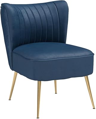 CIMOTA Velvet Accent Chairs Set of 2 Modern Armless Slipper Chair Wingback Single Sofa Side Chair Comfy Corner Chair with Golden Legs for Living Room Bedroom, Navy Blue