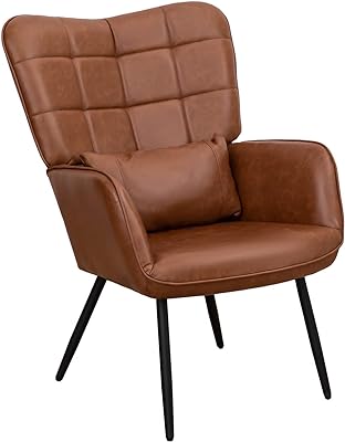 MFFM Leather Armchair, Modern Accent Chair High Back, Living Room Chairs with Metal Legs and Soft Padded, Sofa Chairs for Home Office,Bedroom,Dining Room