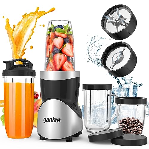 Smoothie Blender, Ganiza Blenders for Smoothies with 15-Piece Blender and Grinder Combo, 4 BPA-Free Personal Blender Cup, for