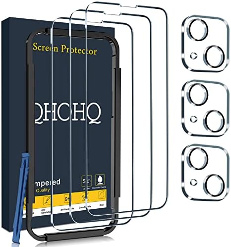 QHOHQ 3 Pack Screen Protector for iPhone 14 / iPhone 13 [6.1 Inch] with 3 Pack Tempered Glass Camera Lens Protector, Ultra HD, 9H Hardness,Case Friendly