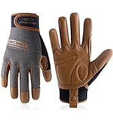 HANDLANDY Leather Work Gloves Mens & Women, Utility Safety Mechanic Working Gloves Touch Screen, ...