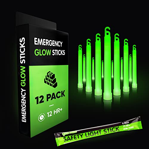 12 Ultra Bright Emergency Glow Sticks - Individually Wrapped Long Lasting Industrial Grade Glowsticks for Survival Gear, Camp