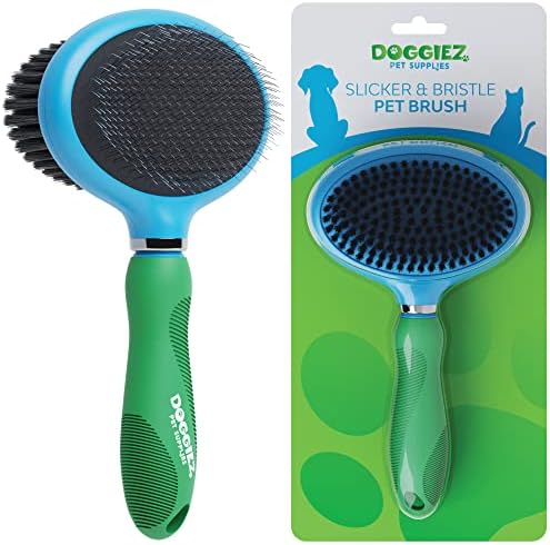 Doggiez Pet Supplies - Double Sided Grooming Brush for Dogs & Cats - Pin Slicker Bristle Brush for Long & Short Hair, Puppy Undercoat Grooming