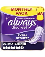 Always Discreet Incontinence Pads Women, Ultimate Night, Absorbency 7, 48 Sanitary Towels (12 x 4 Packs), Extra Secure Bladder Leak Protection, Odour Neutraliser