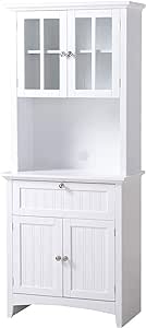 American Furniture Classics OS Buffet and Hutch with Framed Glass Doors and Drawer, Large, White