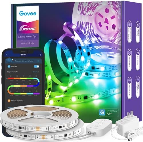 Govee 32.8ft RGBIC LED Strip Lights, LED Light Strips Bluetooth Control, Segmented DIY, Intelligent Color Picking, Music Sync, 64 Scene Modes LED Lights for Bedroom Gaming Room, 2 Rolls of 16.4ft