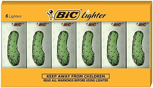 BIC Maxi Pocket Lighter, Special Edition Pickle Collection, Assorted Unique Lighter Designs, 6 Count Pack of Lighters