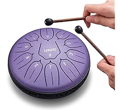 LEKATO Steel Tongue Drum, 15.2 cm 11 Tone D Major Tongue Drum Beginners, Steel Pan Tones Percussion Instrument Children, Ha…