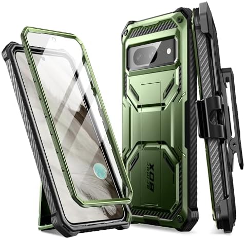 i-Blason for Google Pixel 8 Case with Built-in Screen Protector [Support Fingerprint ID] Full-Body Rugged Anti-Slip Bumper Protective Phone Case for Pixel 8 with Kickstand & Belt Clip (Green)