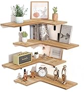 upsimples Corner Floating Shelves Set of 4, Wood Corner Shelf for Wall Decor Storage, Rustic Wall...