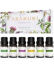 ASAKUKI Essential Oils Set 6 x 10ml, 100% Pure &amp; Natural Aromatherapy Oils - Lavender, Eucalyptus, Lemongrass, Tea Tree, Sweet Orange, Peppermint Diffuser Oil for Massage Hair Care Wellness Gift Set