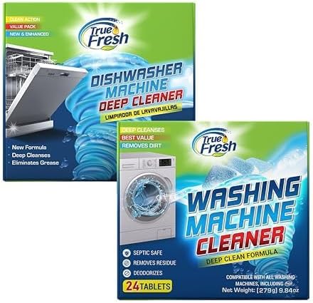 True Fresh Washing Machine Cleaner Tablets, Washer Tablets compatible with Laundry Front loader -Top load - HE, Dishwasher Cleaner and Deodorizer, Dishwasher Cleaner Tablets - 48 pcs Bundle