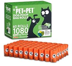 PET N PET Dog Poop Bags, USDA Certified 38% Biobased Poop Bags Orange Unscented 1080 Counts 60 Rolls Pet Waste Bags, Strong…