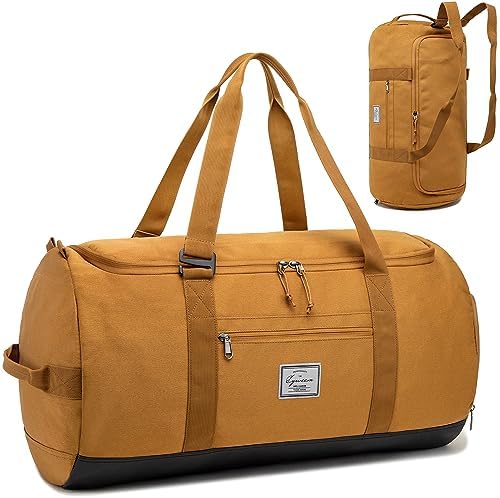 Lyweem Sports Gym Bag Men - 60L Large Travel Duffle Bag with Shoe Compartment, Weekend Holdall Bags, Overnight Duffel Bag Backpack, Brown